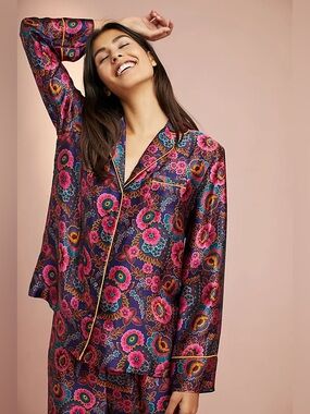 Anthropologie Floreat Satin Paisley Floral Button Up